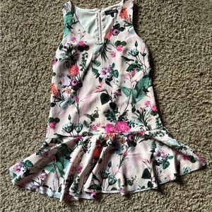 Banana Republic Pink Tropical Floral Drop Waist Dress with Ruffle